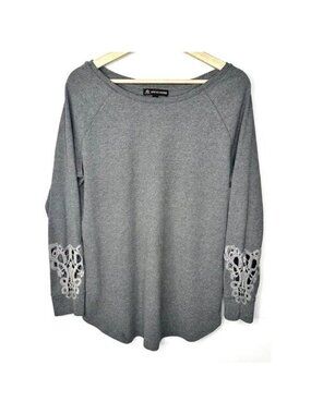 Love & Legend Tunic Top Womens XL Gray Waffle Knit Crochet Sleeve Boho Pullover